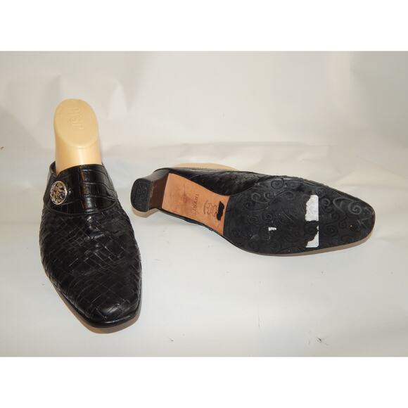 BRIGHTON  Tryst Women's Black Leather Slip-On Woven Slide Heel Mules Size US 9M - Picture 5 of 10